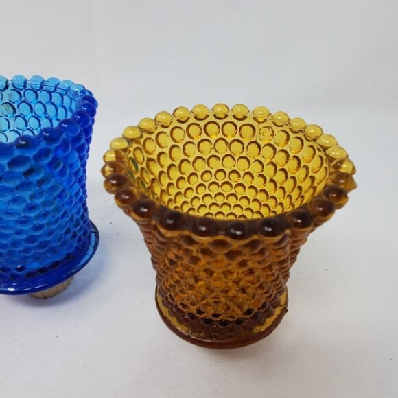 Vintage HOMCO Amber Gold Red Blue HOBNAIL Pattern Votive Peg Cup - Picture 5 of 11